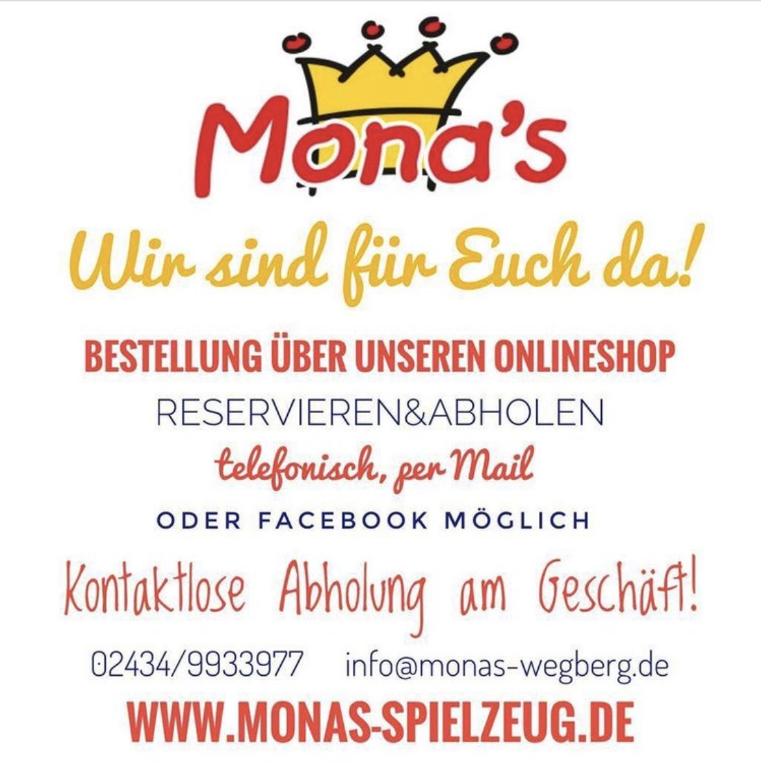 Monas Spielwaren ist für euch da!